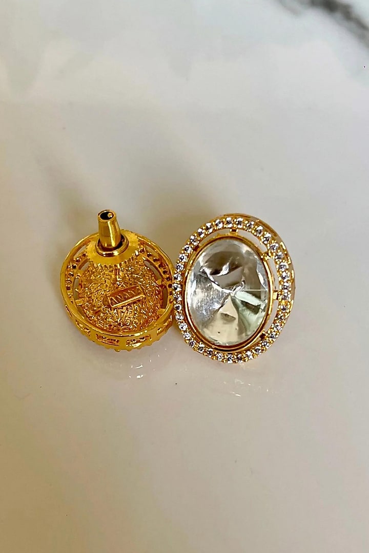 Gold Finish Kundan Polki Stud Earrings by ANANA at Pernia's Pop Up Shop