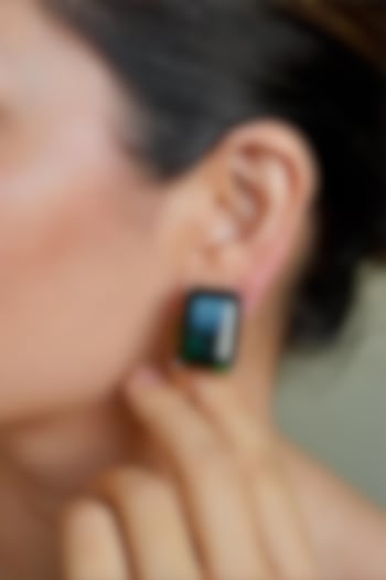 White Finish Green Semi-Precious Stone Stud Earrings by ANANA