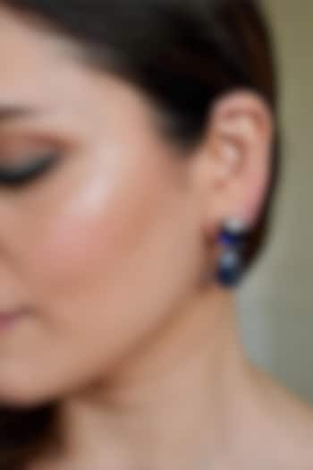 White Finish Sapphire Semi-Precious Stone Dangler Earrings by ANANA