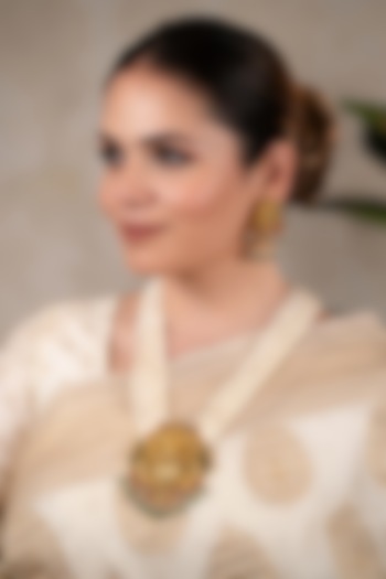 Gold Finish Pearl Long Temple Necklace Set by ANANA at Pernia's Pop Up Shop