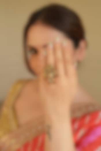 Gold Finish Kundan Polki & Ruby Stone Temple Ring by ANANA at Pernia's Pop Up Shop