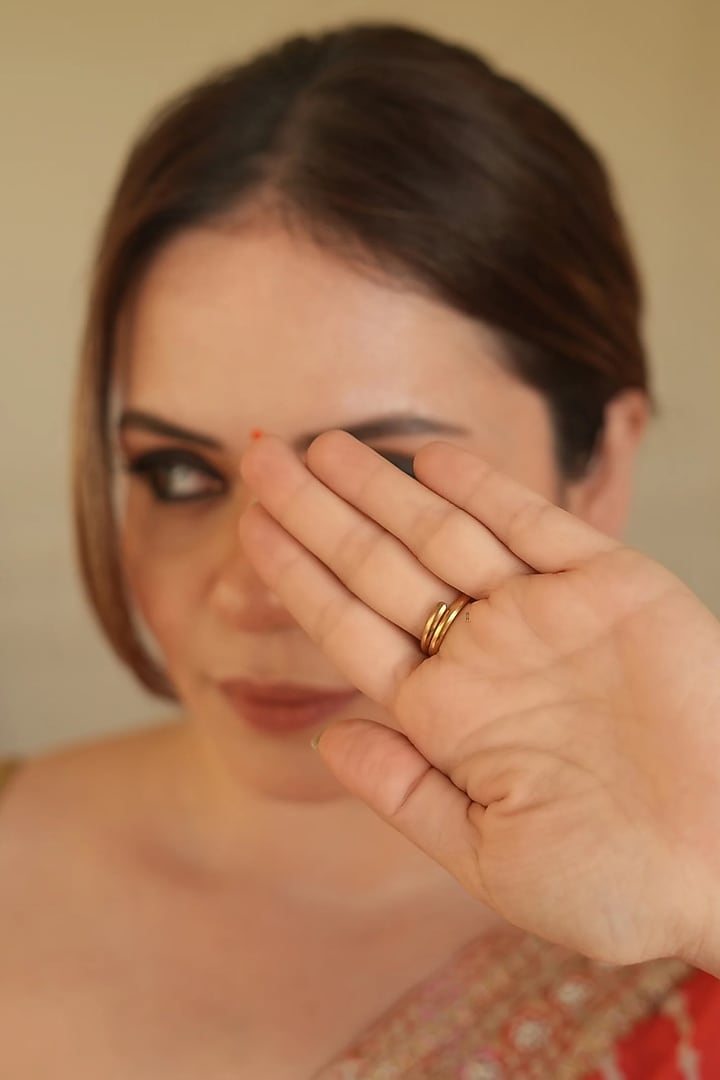 Gold Finish Kundan Polki & Ruby Stone Temple Ring by ANANA at Pernia's Pop Up Shop