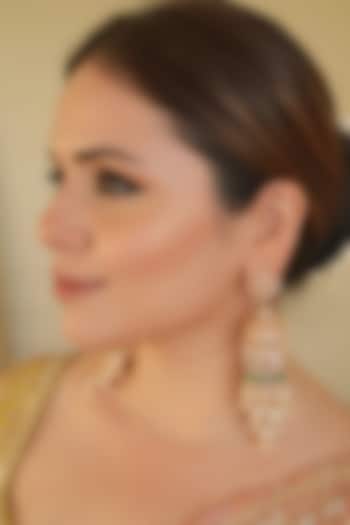 Gold Finish Zircon & Green Stone Jhumka Earrings by ANANA at Pernia's Pop Up Shop