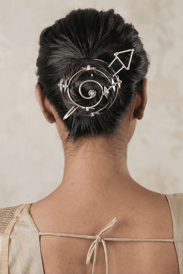 White Finish Hair Bun With Stick by ANANA at Pernia's Pop Up Shop