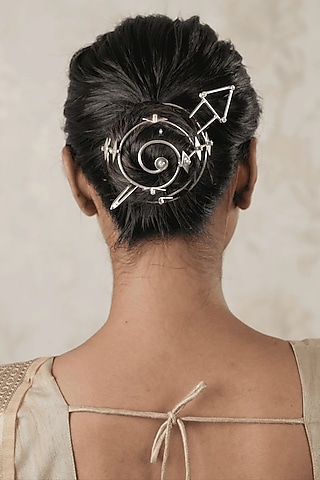 White Finish Hair Bun With Stick by ANANA