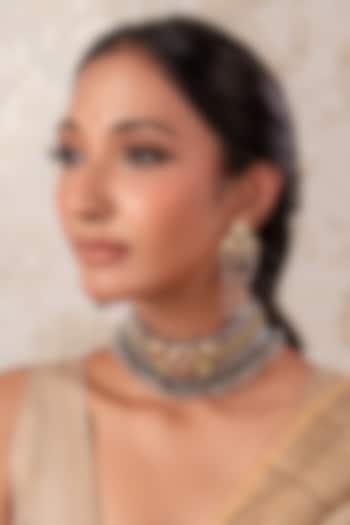 Two-Tone Finish Beaded & Ruby Stone Choker Necklace Set by ANANA at Pernia's Pop Up Shop