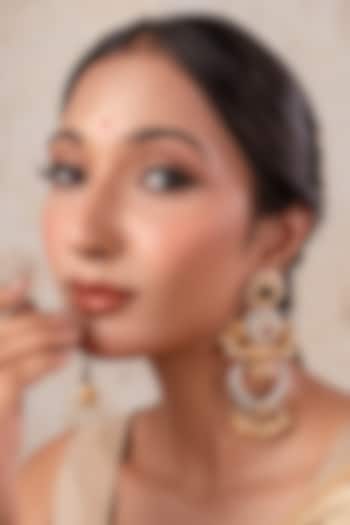 Two-Tone Finish Emerald & Red Stone Temple Chandbali Earrings by ANANA at Pernia's Pop Up Shop