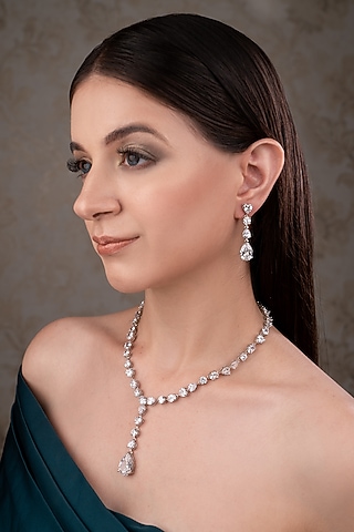 White Finish Zircon Necklace Set by ANANA