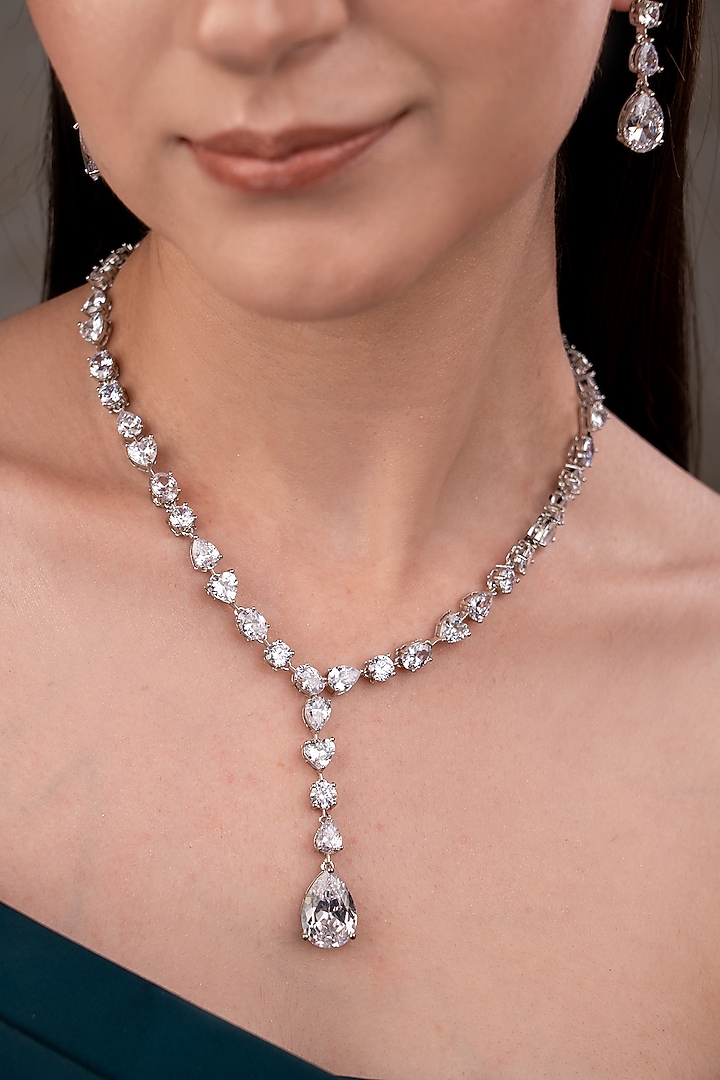White Finish Zircon Necklace Set by ANANA at Pernia's Pop Up Shop