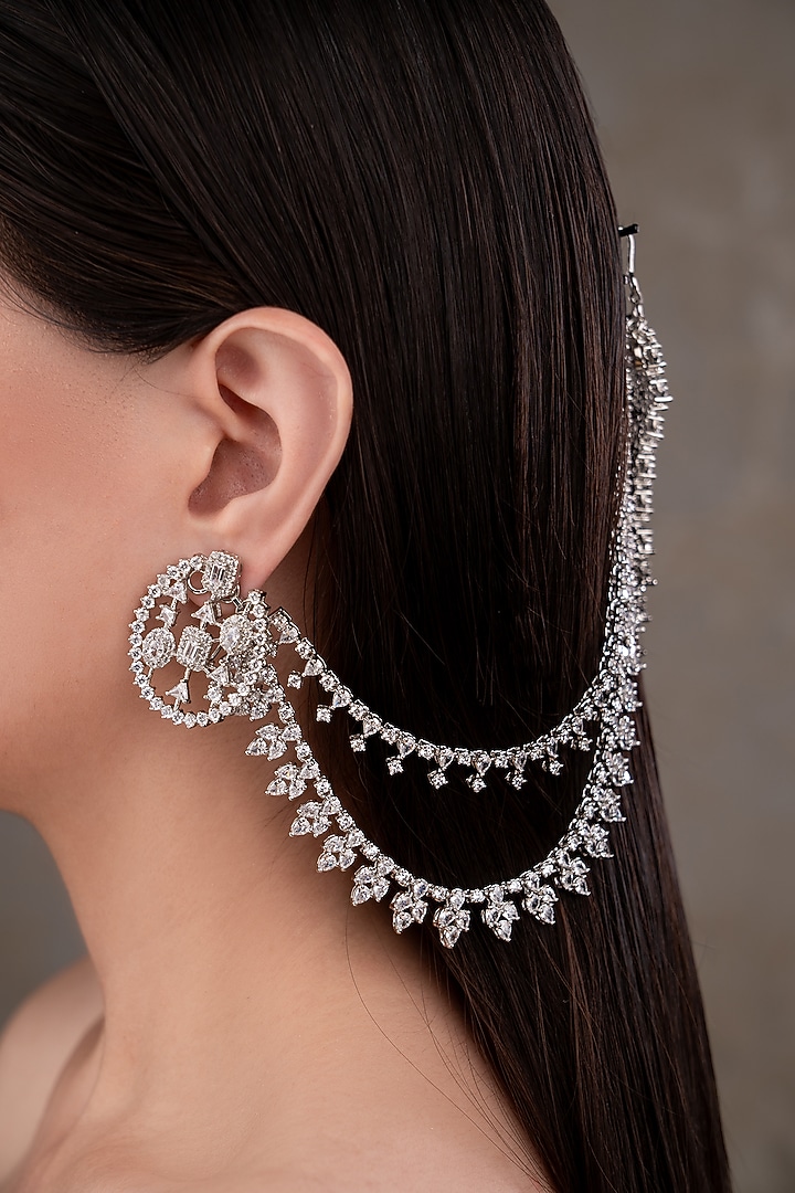 White Finish Zircon Earchains by ANANA at Pernia's Pop Up Shop