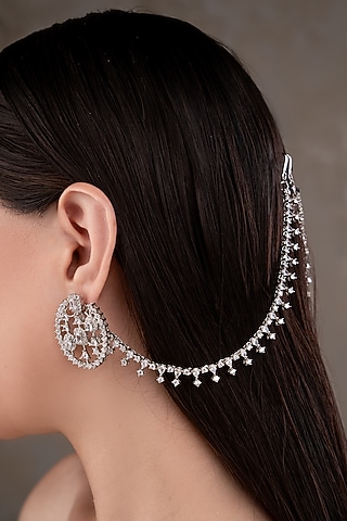 White Finish Zircon Earchains by ANANA