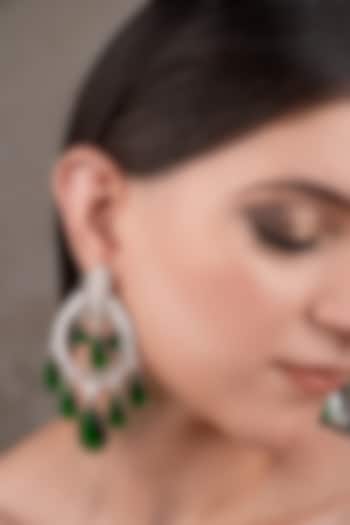 White Finish Zircon & Green Stone Dangler Earrings by ANANA at Pernia's Pop Up Shop