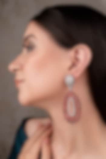 White Finish Zircon & Red Stone Dangler Earrings by ANANA at Pernia's Pop Up Shop