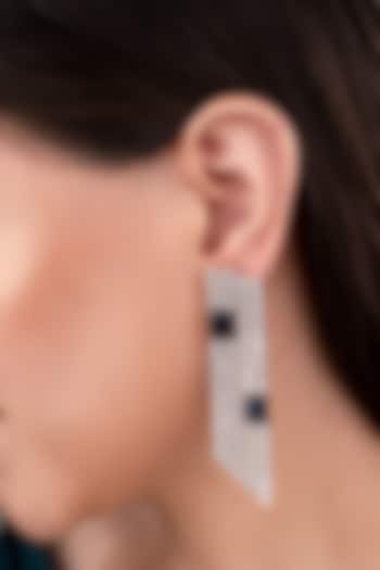 White Finish Zircon & Blue Stone Dangler Earrings by ANANA at Pernia's Pop Up Shop