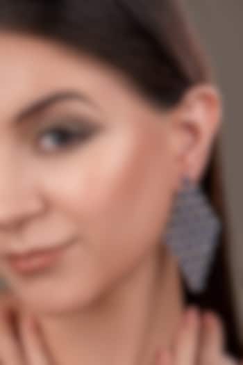 White Finish Zircon & Blue Stone Dangler Earrings by ANANA at Pernia's Pop Up Shop