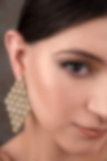 White Finish Zircon & Yellow Stone Dangler Earrings by ANANA at Pernia's Pop Up Shop