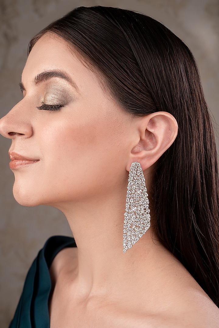 White Finish Zircon Dangler Earrings by ANANA at Pernia's Pop Up Shop