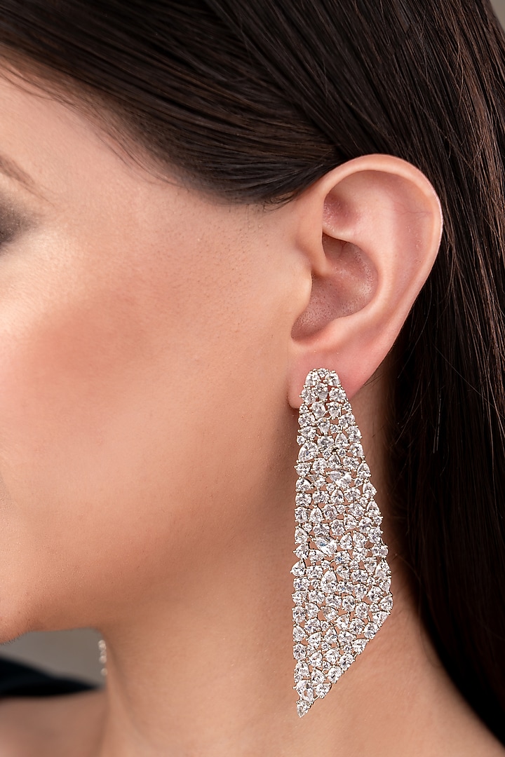 White Finish Zircon Dangler Earrings by ANANA at Pernia's Pop Up Shop