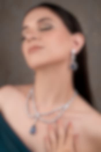 White Finish Zircon & Sapphire Stone Necklace Set by ANANA at Pernia's Pop Up Shop