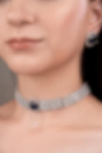 White Finish Zircon & Blue Stone Choker Necklace Set by ANANA at Pernia's Pop Up Shop