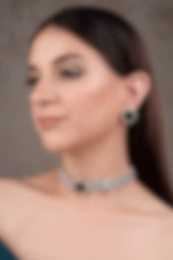 White Finish Zircon & Emerald Stone Choker Necklace Set by ANANA at Pernia's Pop Up Shop