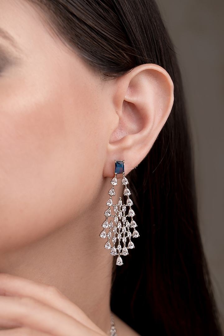 White Finish Zircon & Blue Stone Necklace Set by ANANA at Pernia's Pop Up Shop