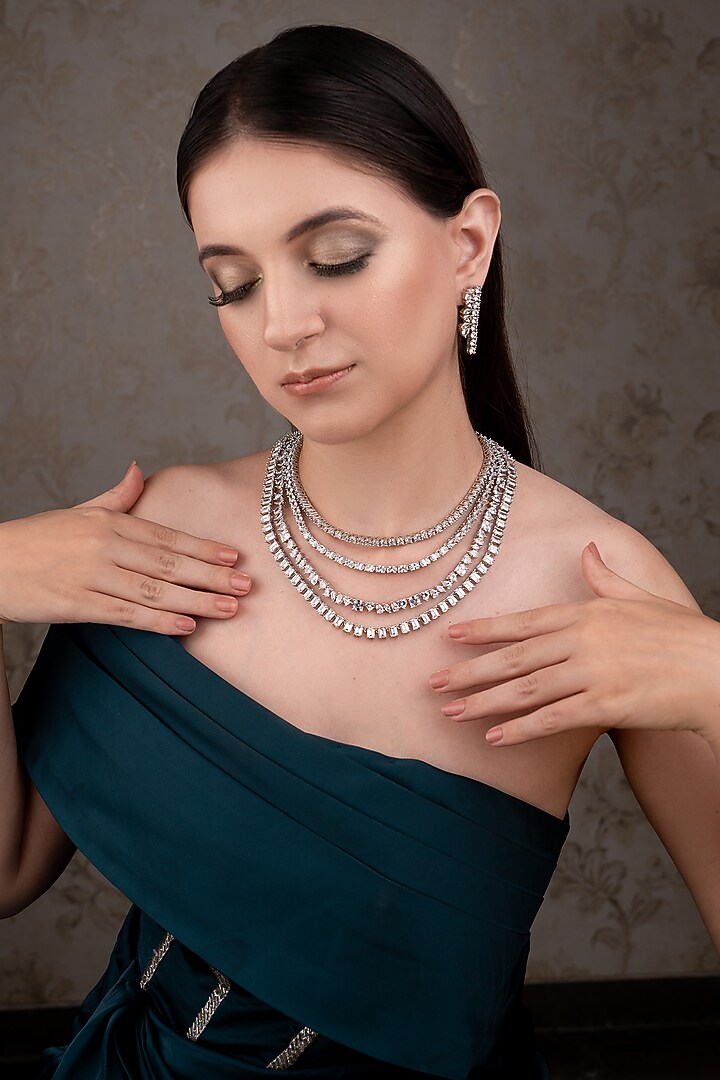 White Finish Zircon Necklace Set by ANANA at Pernia's Pop Up Shop