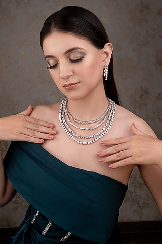 White Finish Zircon Necklace Set by ANANA
