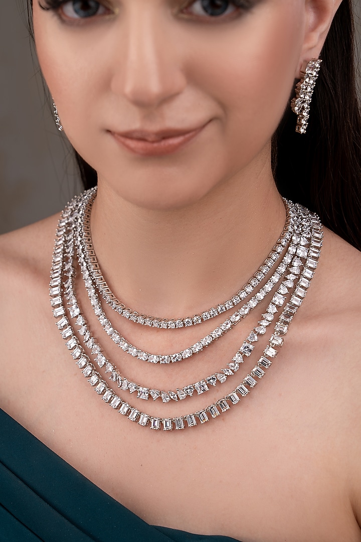 White Finish Zircon Necklace Set by ANANA at Pernia's Pop Up Shop