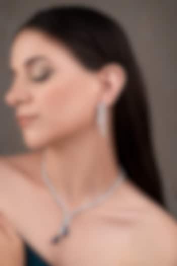 White Finish Zircon & Blue Stone Necklace Set by ANANA at Pernia's Pop Up Shop