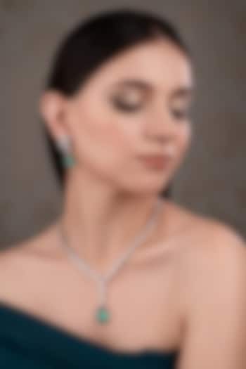 White Finish Zircon & Turquoise Stone Necklace Set by ANANA at Pernia's Pop Up Shop