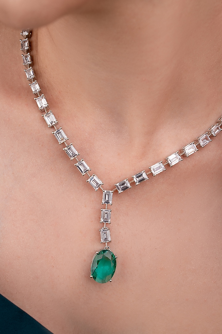 White Finish Zircon & Turquoise Stone Necklace Set by ANANA at Pernia's Pop Up Shop