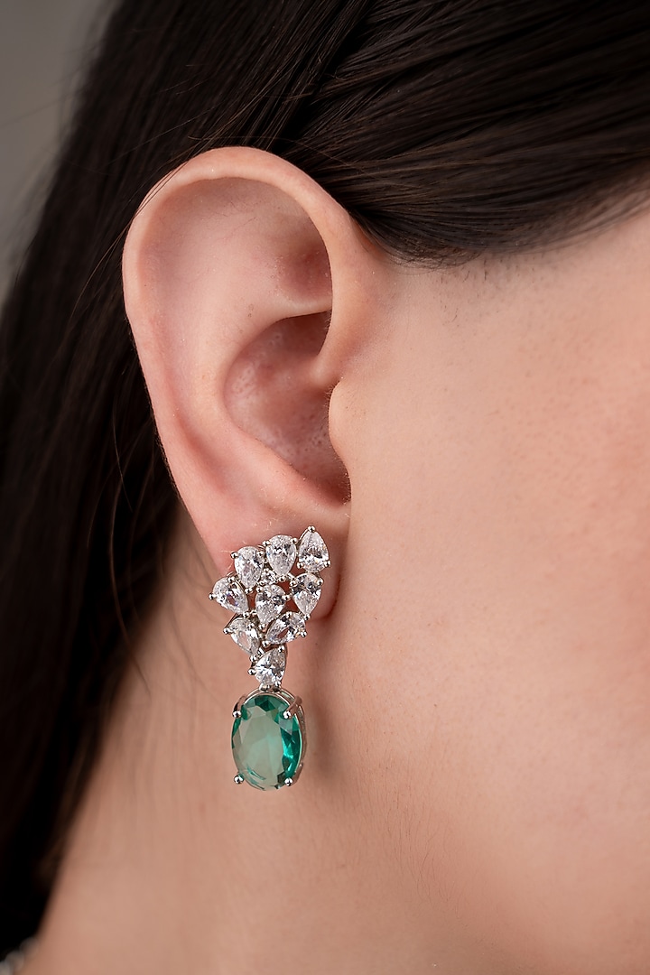 White Finish Zircon & Turquoise Stone Necklace Set by ANANA at Pernia's Pop Up Shop