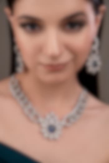 White Finish Zircon & Sapphire Stone Choker Necklace Set by ANANA at Pernia's Pop Up Shop