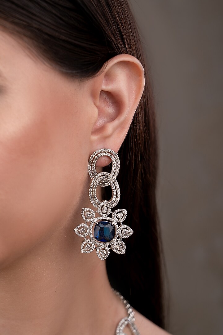 White Finish Zircon & Sapphire Stone Choker Necklace Set by ANANA at Pernia's Pop Up Shop