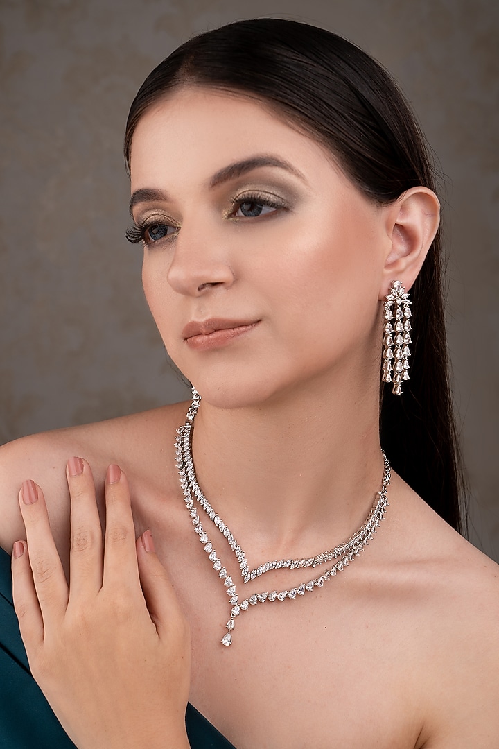 White Finish Zircon Necklace Set by ANANA at Pernia's Pop Up Shop