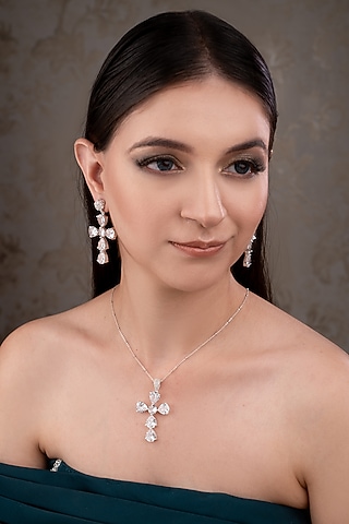 White Finish Zircon Necklace Set by ANANA