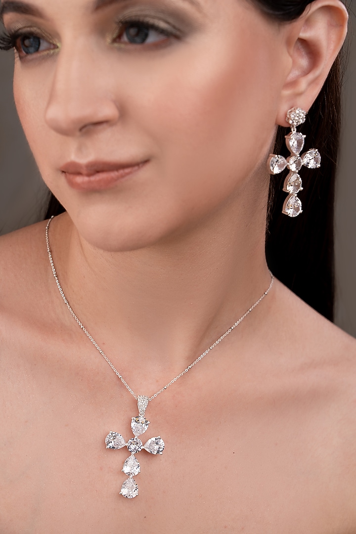 White Finish Zircon Necklace Set by ANANA at Pernia's Pop Up Shop