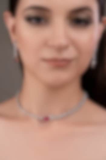 White Finish Zircon & Ruby Choker Necklace Set by ANANA at Pernia's Pop Up Shop