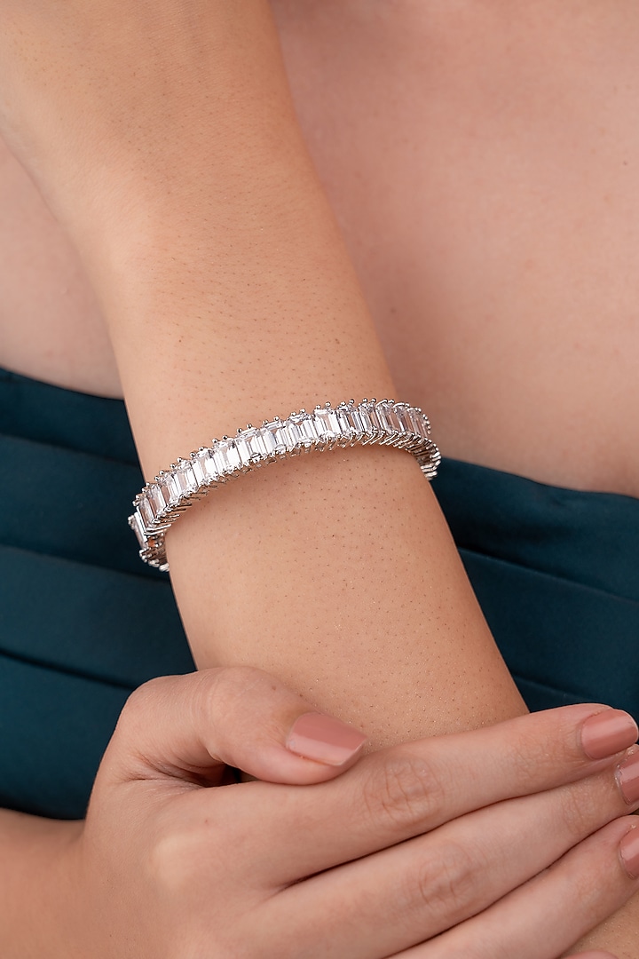 White Finish Zircon Openable Bangles (Set Of 2) by ANANA at Pernia's Pop Up Shop