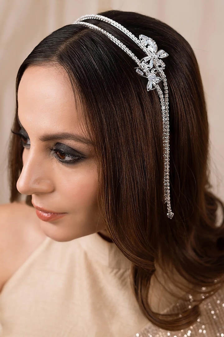 White Finish Zircon Hairband by ANANA at Pernia's Pop Up Shop