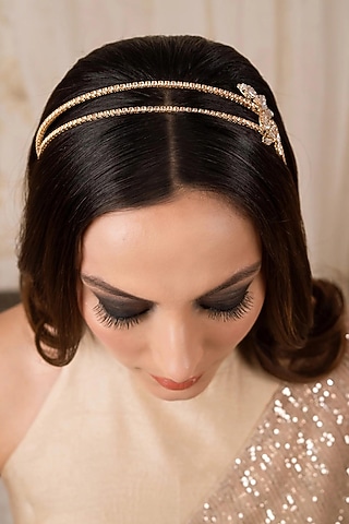 Gold Finish Zircon Hairband by ANANA