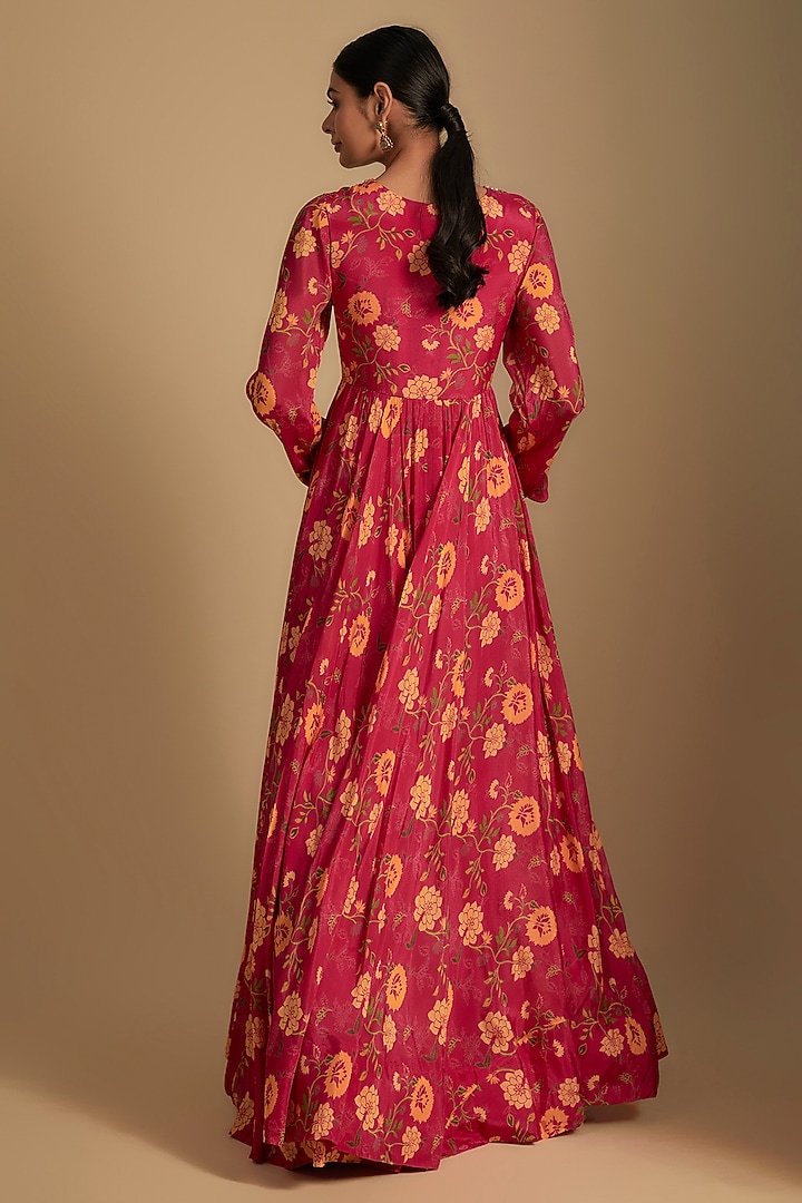 Pink Chinon Chiffon Wedding Anarkali Set by Aneesh Agarwaal PRET at Pernia's Pop Up Shop
