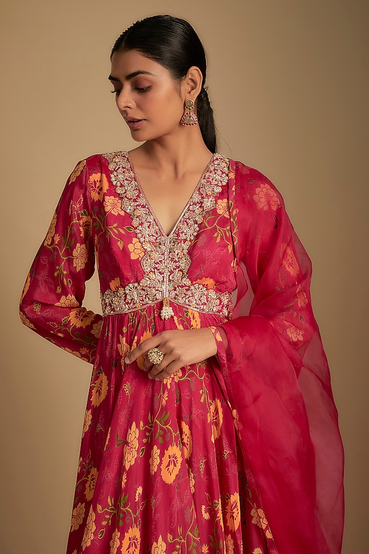 Pink Chinon Chiffon Wedding Anarkali Set by Aneesh Agarwaal PRET at Pernia's Pop Up Shop