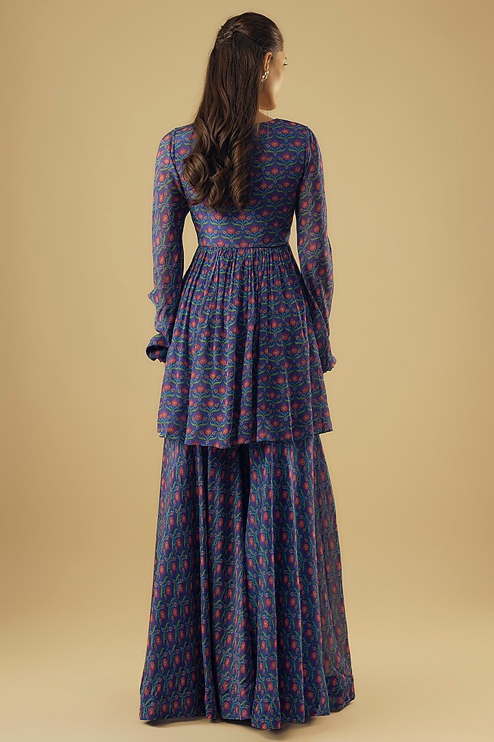 Blue Chinon Wedding Sharara Set by Aneesh Agarwaal PRET at Pernia's Pop Up Shop