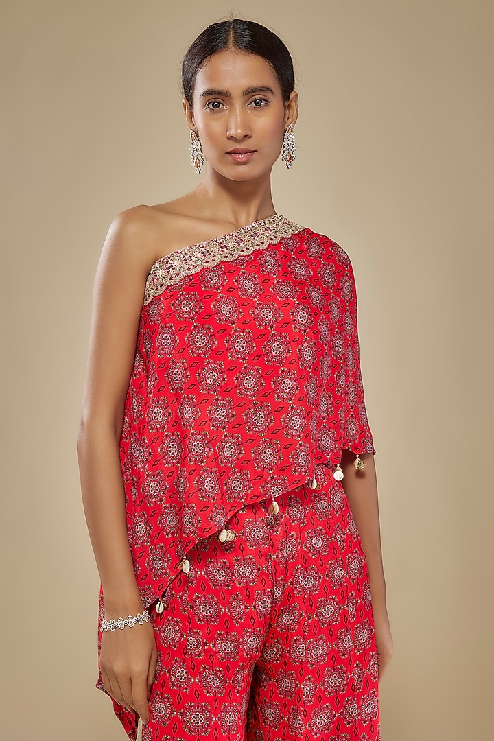 Red Crepe Wedding Sharara Set by Aneesh Agarwaal PRET at Pernia's Pop Up Shop