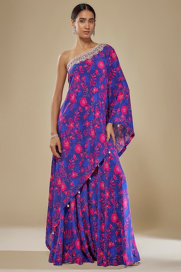 Blue Crepe Wedding Sharara Set by Aneesh Agarwaal PRET at Pernia's Pop Up Shop