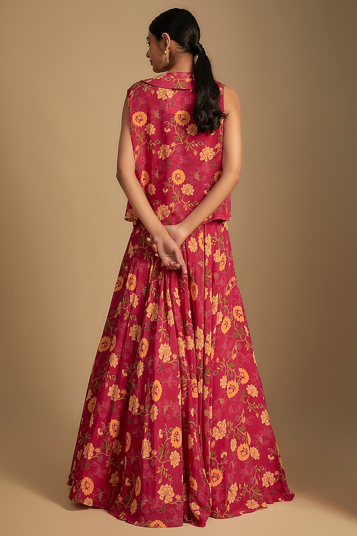 Rani Pink Crepe Silk Jacket Set by Aneesh Agarwaal PRET at Pernia's Pop Up Shop