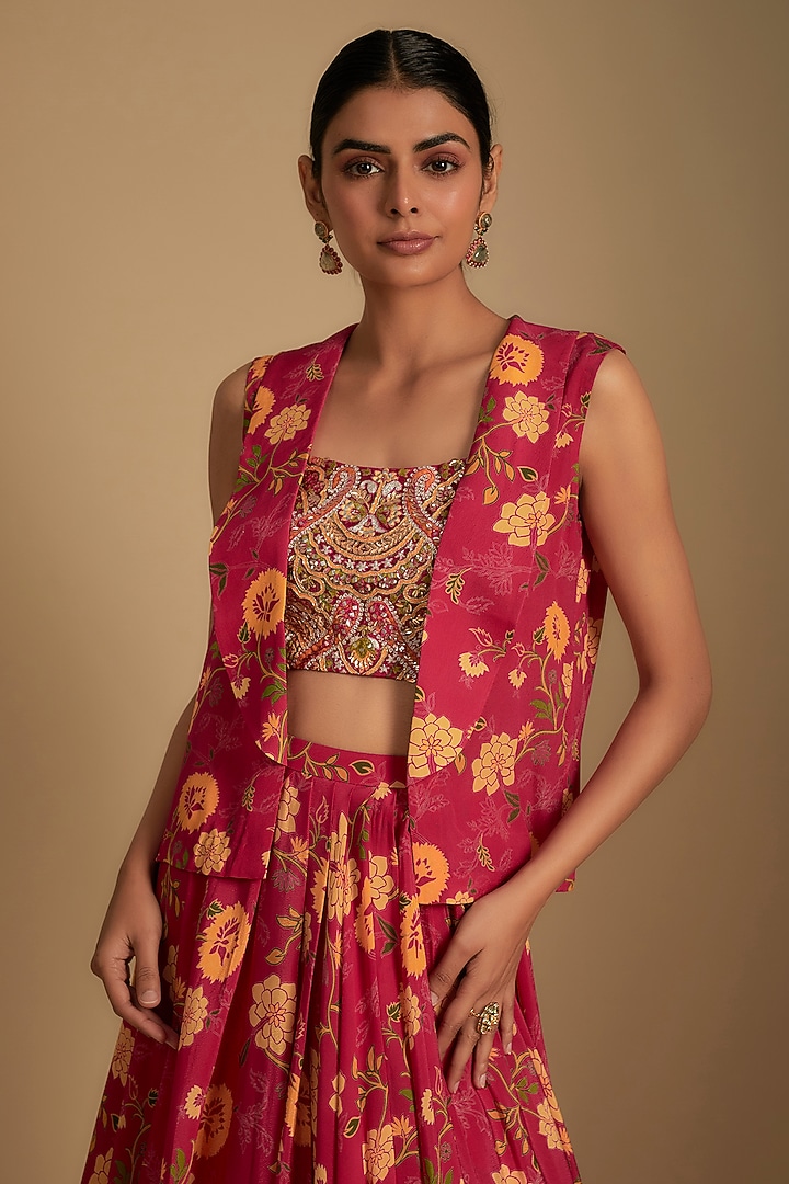 Rani Pink Crepe Silk Jacket Set by Aneesh Agarwaal PRET at Pernia's Pop Up Shop