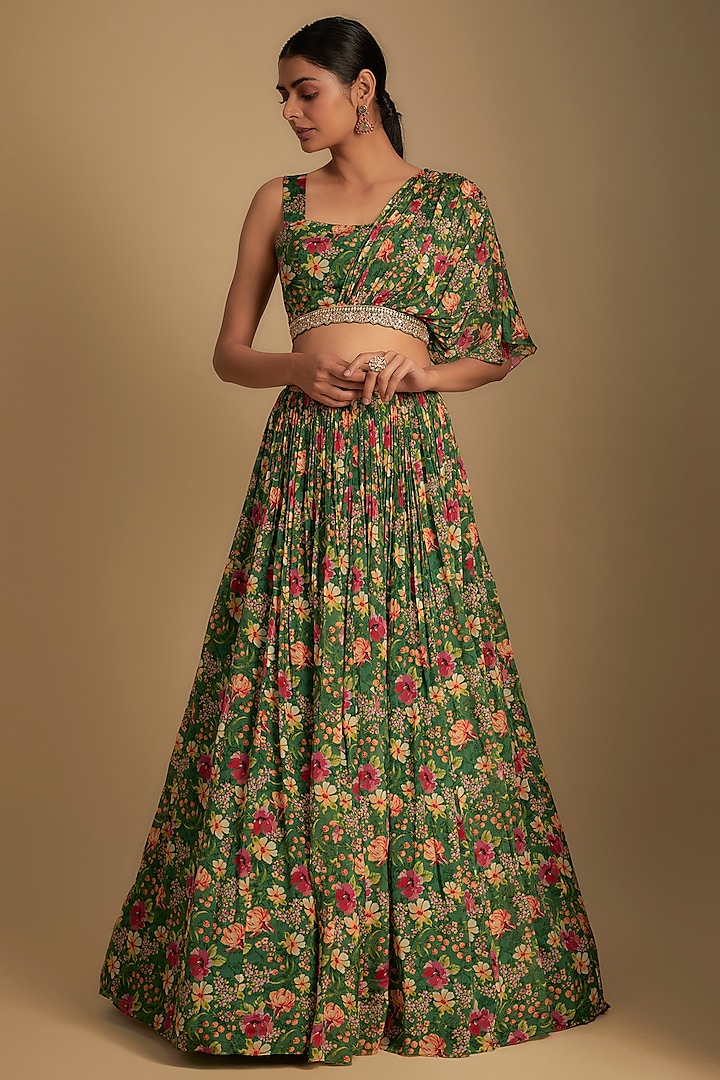 Green Chinon Chiffon Skirt Set by Aneesh Agarwaal PRET at Pernia's Pop Up Shop